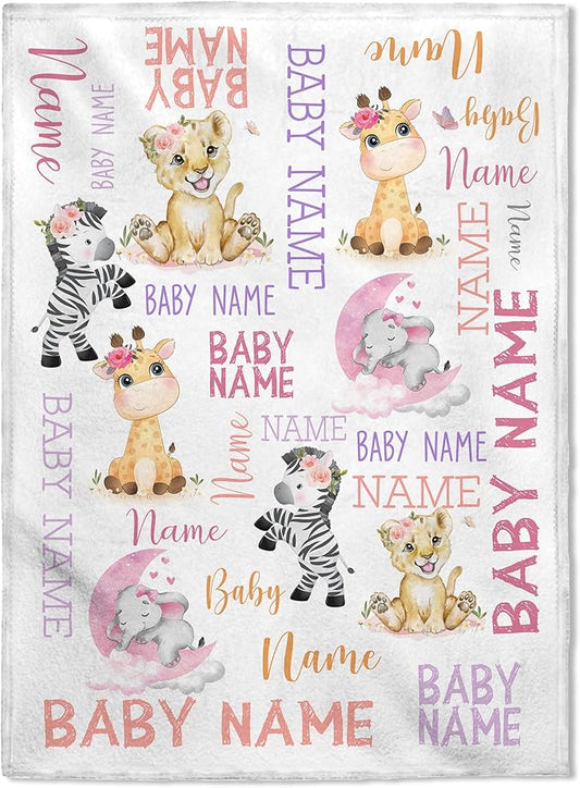 FLOCHIL Personalized Baby Blanket for Girls, Custom Baby Blanket with Name, Customized Baby Products, Gift for Baby, Newborn, Baby Shower (Monogram)