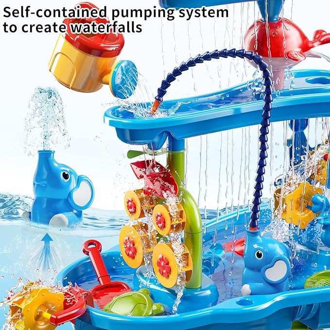 Auto Water Table for Toddlers 3-5, 3-Tier Kids Sand Water Table, Water and Sand Activity Sensory Table Summer Beach Outside Toys Backyard for Kids Toddlers Age 3 4 5 6 7 8