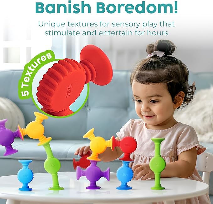 BUNMO Stocking Stuffers for Kids - Toddler Suction Bath Toys - Connect, Build, Create - Toddler Stocking Stuffers - Fine Motor Skills - Stimulating Sensory Fun - Textured 10 Pack