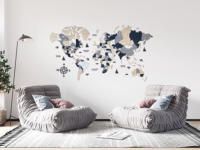 Wooden World Map 3D Art Large Wall Decor - Size (M, L, XL) Any Occasion Gift Idea - Wall Art For Home, Kitchen or Office