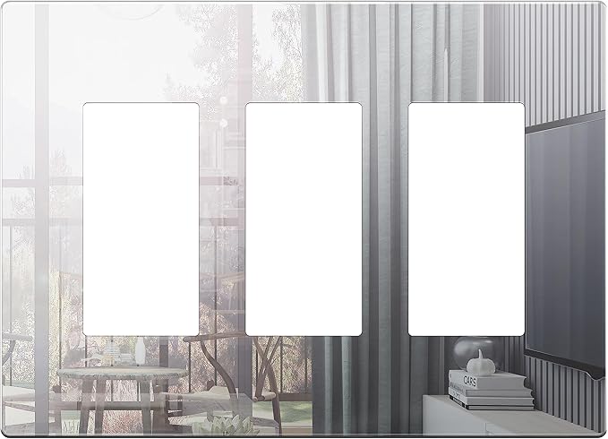 LIDER Triple Decorator Wall Plate, Impact Resistant, Mirrored Acrylic, Plexiglass, Reflective Finish, Modern Upgrade Screwless Light Switch/Outlet Cover Mid-Size 3-Gang 4.88" x 6.77" Silver