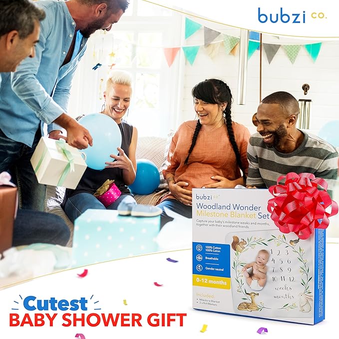 Bubzi Co Baby Monthly Milestone Blanket, Soft Woodland Photo Blanket for Baby Boy & Baby Girl, Nursery Bed Blanket, Newborn Essentials, Baby Registry Must Haves