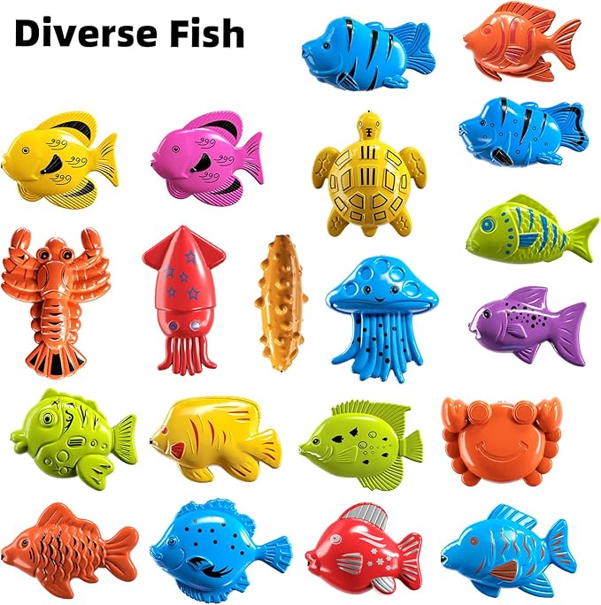 TEMI Fishing Toy for Kids 3-8 Years Old, Bath Toy for Child, Magnetic Fishing Pole for Toddlers, Summer Water Toys for Boys and Girls, Outdoor and Indoor Toys, Gifts for Birthday and Holidays