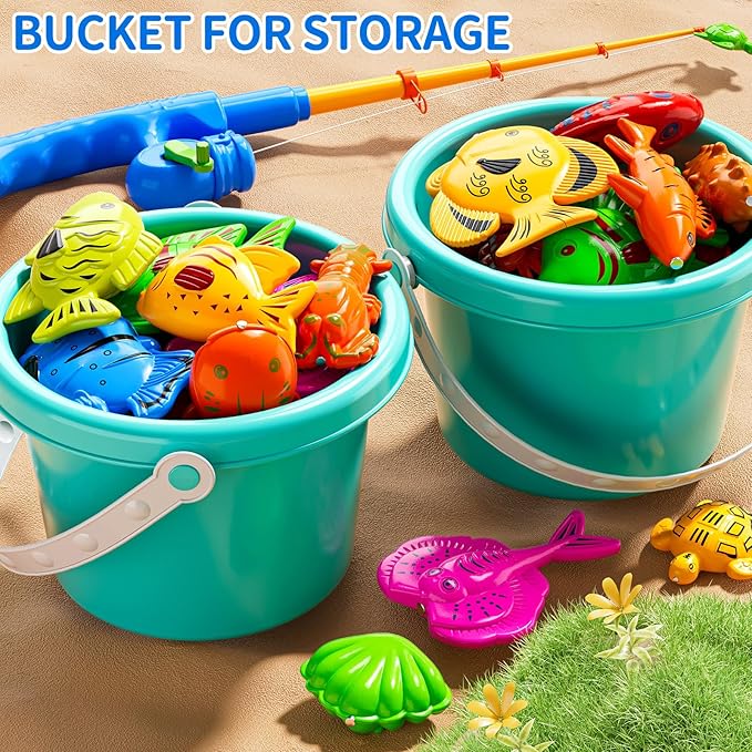 TEMI Magnet Fishing Game for Kids 4-8, Fish Toys for Kids 3-5, Bathtub Floating Fishing Pole, Water Table Pool with Rod Net, Summer Water Play Indoor and Outdoor, Gifts for Holiday for Boy and Girls