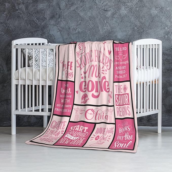 Personalized Baby Blanket with Name - Christian Gift for Plush Baptism Swaddle, Scripture Quote, Bible Verse for Newborn Girls - Birthday, Christmas, Christening, Godchild Gift