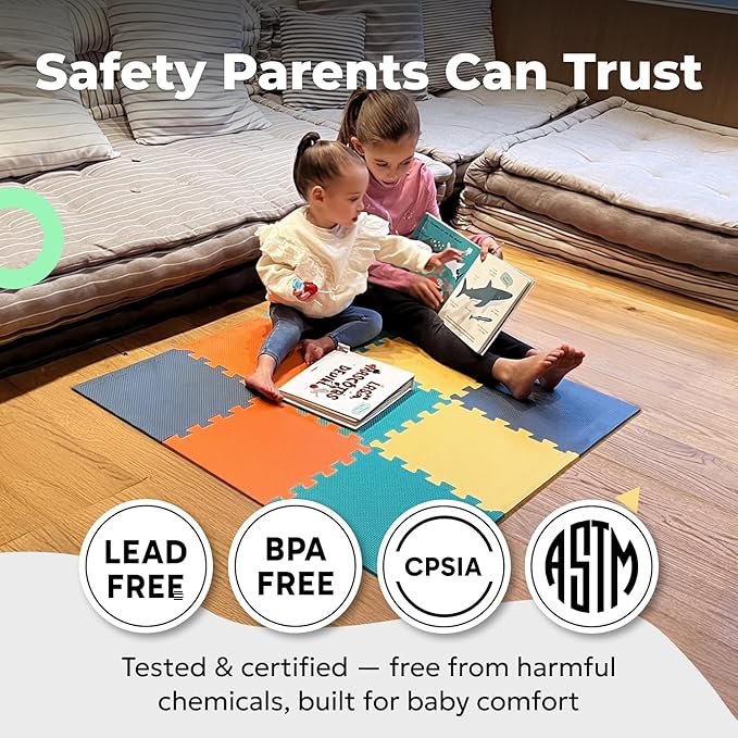 MioTetto Baby Play Mat, Comfortable Tummy Time Mat – Portable Foam Floor Tiles, Safe baby mat for floor for Crawling & Development, Soft play mat for babies 0-6 months, Stylish interlocking foam tiles