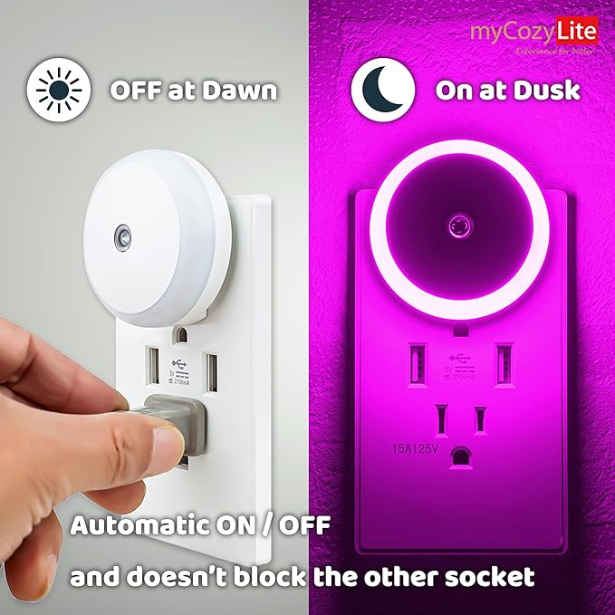 myCozyLite Pink Light Night Light Plug in, Home Decor, Dusk to Dawn Sensor, 2 Pack Nightlights Plug into Wall, Ambient Lighting for Kids Room, Bedroom, Bathroom, Kitchen, Baby Nursery