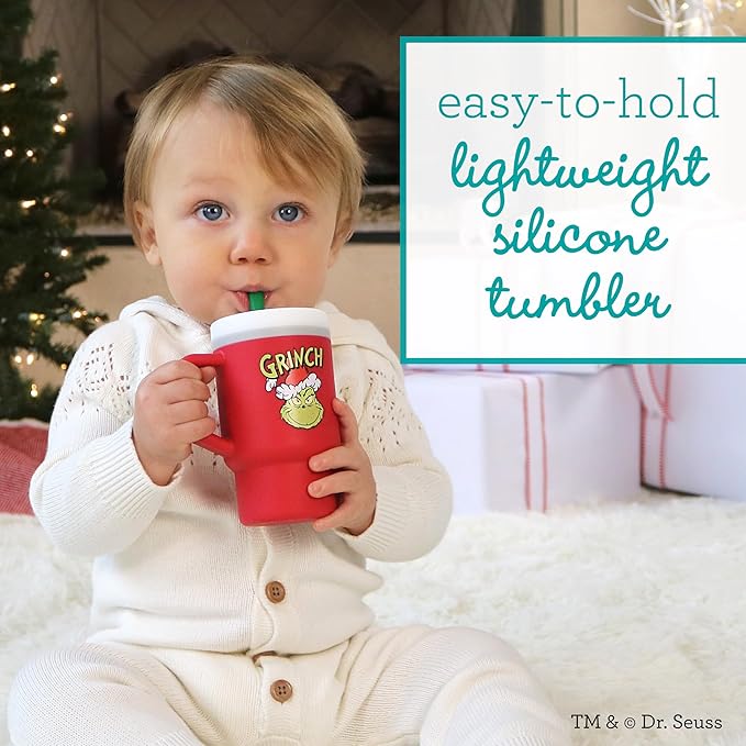 Infantino My 1st Tumbler, Silicone Sippy Cup with Straw & Handle, Spill-Resistant Baby Cup for On-the-Go, BPA-Free Transition Bottle, Grinch Red (Pack of 6)