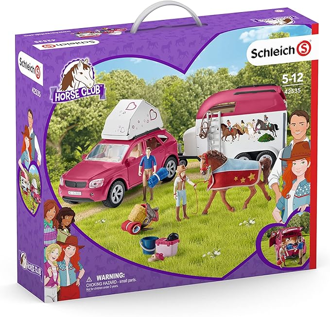 Schleich Horse Car and Trailer Toys - Multi Piece SUV & Trailer Playset, with Horse Figurine, Rider Action Figure, and Pony Accessories, for Girls and Boys Ages 5 and Above