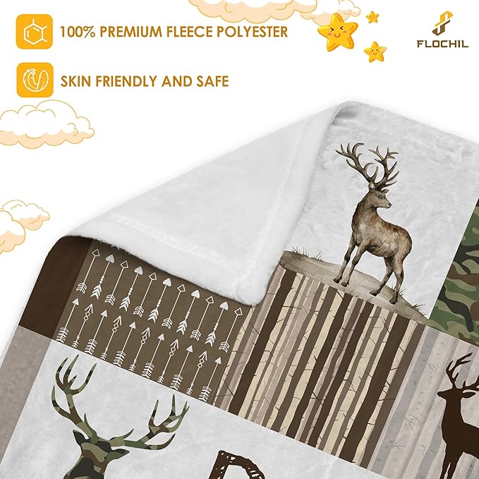 FLOCHIL Personalized Baby Blankets, Custom Baby Blanket - Baby Blanket with Name for Boys, Best Gift for Newborn Elephants Flush Fleece (30x40) (Deer)