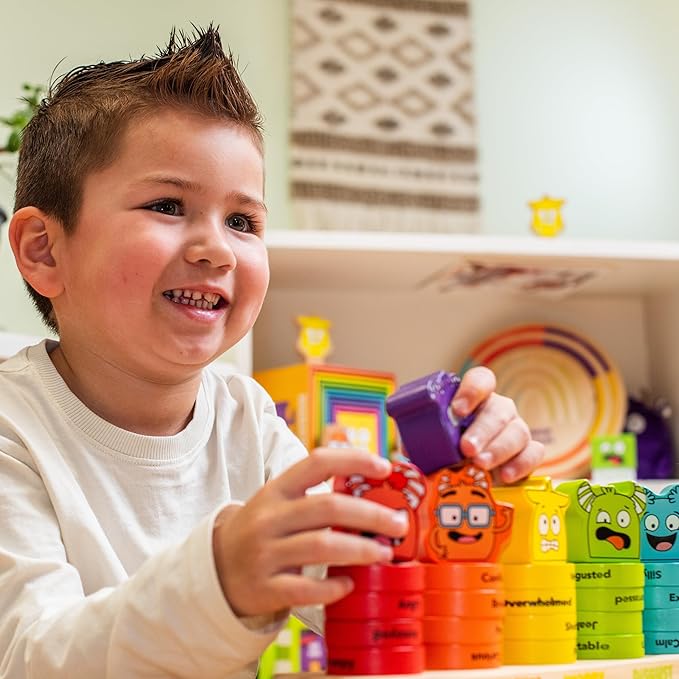 Open The Joy Emotions Stacking Rings – 30pc Rainbow Stacking Toy for Toddlers, Baby Sensory Learning Toy, Fine Motor Skill Development – Montessori Toys for 1 Year Old, Ages 12 Months and Up