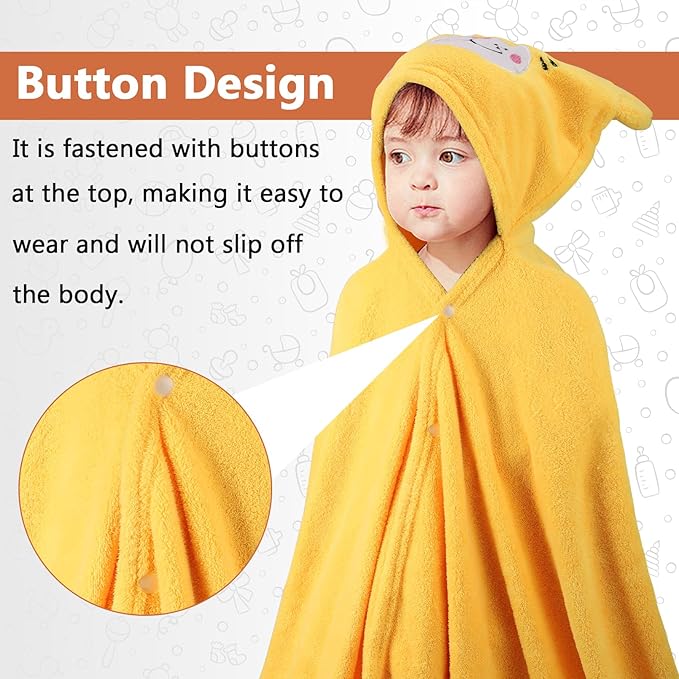 2 Pack Hooded Towel, 27.5 x 55 inch Absorbent Bath Towel for Babies, Soft Toddler Bath Towel, Thick Toddler Towels with Hood for Girls Boys,Yellow and White
