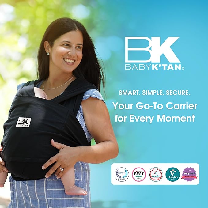 Original Baby K'tan Baby Carrier: #1 Easy Pre-Wrapped, Soft, Slip-On, No Rings, No Buckles | 5 in 1 Baby Sling Gift | The Best Hands Free Infant Wrap | Black | X-Large