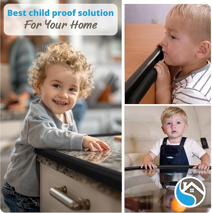 Premium 12ft Edge Protector for Baby, Odorless & Waterproof Edge Protector with 3M Adhesive Tape, Non-Toxic to Baby Proof Corners and Edges, Wall Corner Protector & Desk Edge Cushion Black
