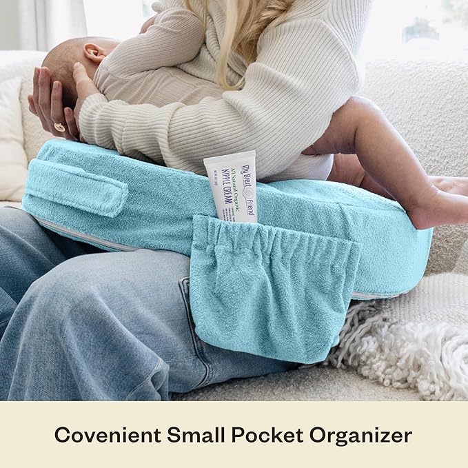 My Brest Friend Nursing Pillow - Deluxe - Enhanced Comfort w/ Slipcover - Ergonomic Breastfeeding Pillow For Ultimate Support For Mom & Baby - Adjustable Pillow W/ Handy Side Pocket, Aqua