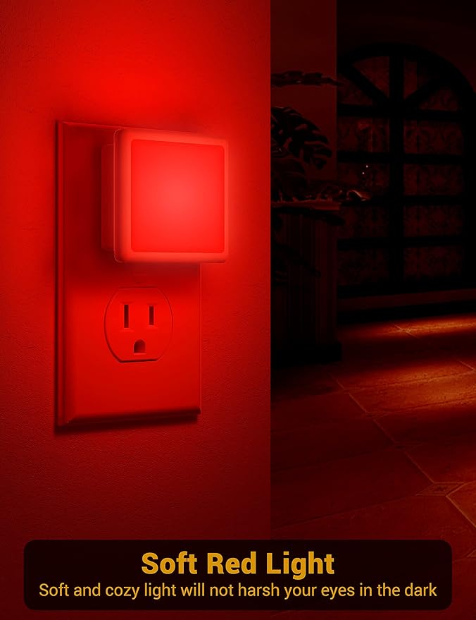 Red Night Light,JandCase Red NightLight[2 Pack],0.3W LED Night Light with Auto Light Sensor,Night Lamp Plug into Wall for Bedroom,Corridor,Hallway,Non-dimmable