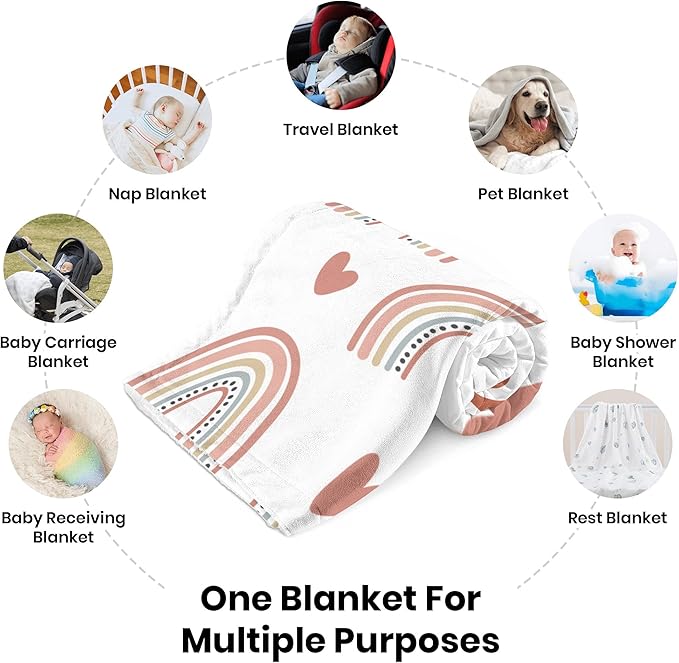 Custom Boho Rainbow Blanket for Baby Girls, Personalized Nursery Blanket with Name, Newborn Baby Girl Shower Gifts, Christmas Birthday Expecting Mom Gift