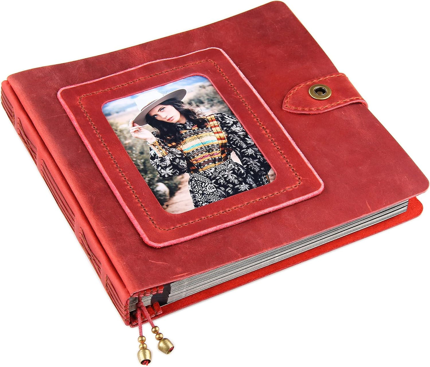 Leather photo Album Self Adhesive Pages, Handamde Leather Scrapbook Photo Album, Wedding Family Album, Holds 3x5, 4x6, 5x7, 6x8 Photos - Wine