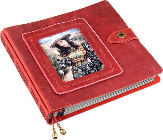 Leather photo Album Self Adhesive Pages, Handamde Leather Scrapbook Photo Album, Wedding Family Album, Holds 3x5, 4x6, 5x7, 6x8 Photos - Wine