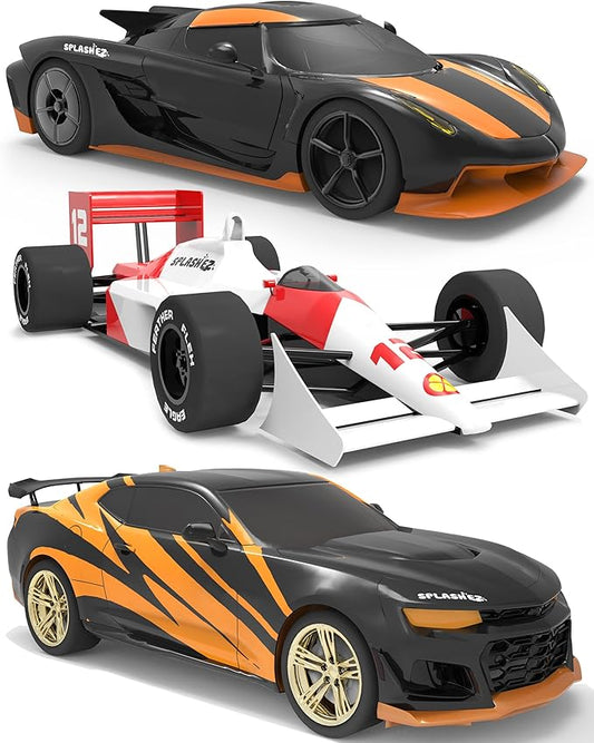 SplashEZ Race Cars Bath Toys | Mold Free Bath Toys for Kids & Toddlers with No Hole for Water | Cars Set Ideal Size for Little Hands | Safe, Durable for Baby Tub Pool Fun for Boys Girls Ages 0 & Up