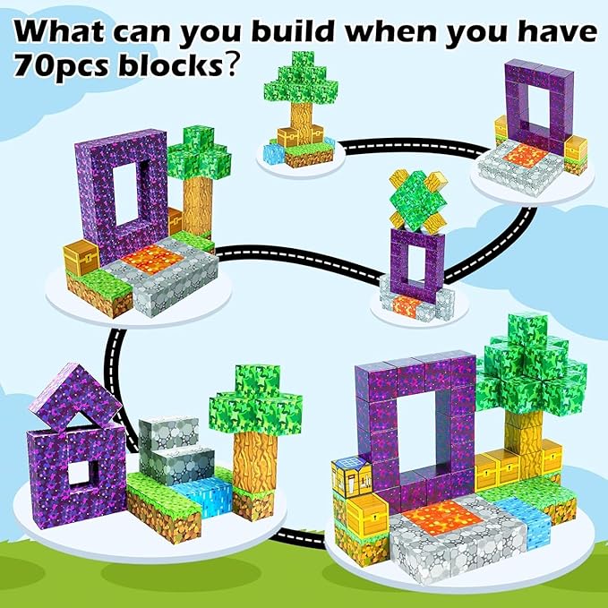 Kid Odyssey Magnetic Blocks - Mine Magnet Portal World Set, Building Toys for Boys & Girls, Montessori Toys Gifts for 3+ Kids