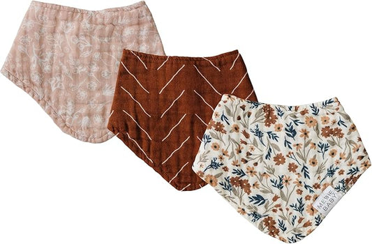 Mebie Baby Muslin Cotton Bib, 3 pack, Baby Bib Set for Burp, Spit Up, Drool, Bandana Bibs for Baby Boy or Baby Girl