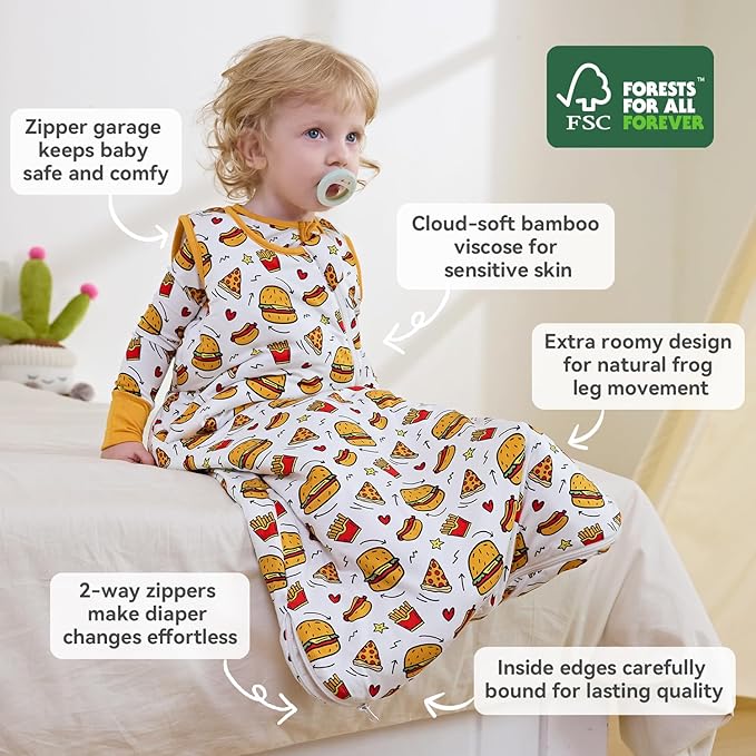 Bamboo Viscose Sleep Sack for Babies and Toddlers 1.0 Tog Wearable Blanket 2-Way Zipper Baby Shower Gifts