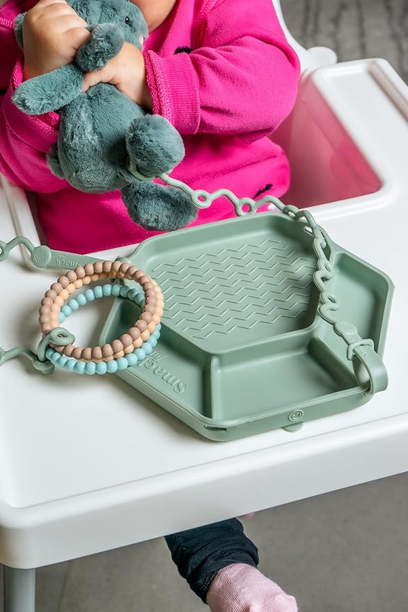 Smack Fun - The Original All-in-one Suction Plates + Safety Toy Straps - Silicone Suction Plates for Toddlers + Baby - First Foods + Self-Feeding. Comes with 2 Straps (Cambridge Blue)