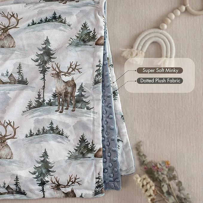 Baby Blankets for Boys and Girls, Deer Super Soft Nursery Minky Blanket for Newborn Baby, Double Layer with Dotted Backing, Essentials Receiving Bed Throw Blanket Crib Shower Gifts, 30 x 40 Inch
