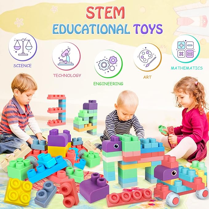Soft Building Blocks for Toddler, Blocks for Kids 6 Months and up, Large Creative Stacking Blocks 20 PCS STEM Toddler Toys Gifts, Educational Baby Blocks Colorful Soft Block Sets