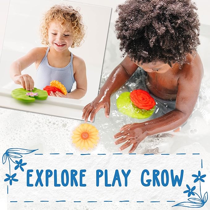 SplashEZ Mold Free Bath Toys for Kids & Toddlers | No Hole Baby Bath Toys | No Mold Floating Flowers for Bathtub Water Pool Shower Infants Babies Ages 0 1 3 6 12 18 Months | 3 pcs Lily Sunflower Rose