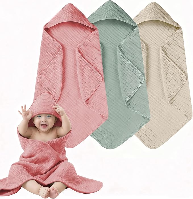 3-Pack Hooded Baby Towels for Newborn 100% Cotton Soft Babies Blanket Toddler and Kids Bath Towel Baby Essentials