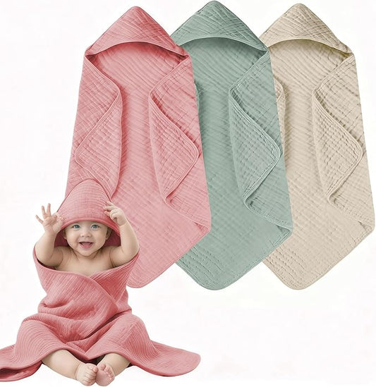 3-Pack Hooded Baby Towels for Newborn 100% Cotton Soft Babies Blanket Toddler and Kids Bath Towel Baby Essentials
