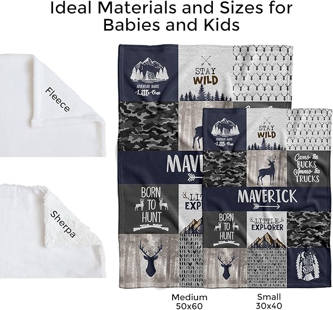 MDPrints Global Personalized Deer Baby Blanket for Boys, Plush Fleece Blanket for Newborn Boy, Personalized Baby Gifts for Baby Shower, Stroller Blanket