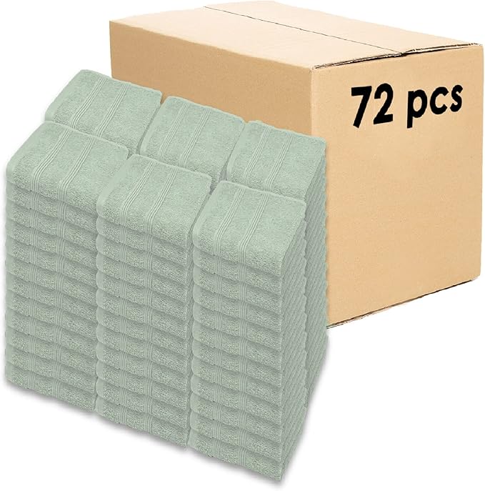 Kaufman - Premium Washcloth Set of 72 (13x13 Inches) 100% Cotton Ring Spun, Highly Absorbent, Durable and Ultra Soft Feel Wash Cloths Essential for Bathroom, Spa, Gym, and Face Towel (72PK)