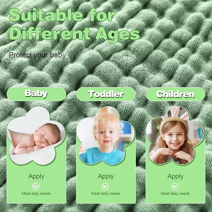 MUKIN Baby Hooded Towels, Muslin Cotton, 2-Pack, for Newborn, Infant, Toddler and Kids (White,Dark Green)