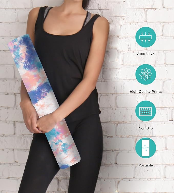 Non Slip Yoga Mat TPE Workout Mat for Men Women, Thick Workout Mat with Carrying Strap, Fitness Mats for Exercise, Yoga, Fitness, Pilates, Floor Workouts (72" x 24" x 6mm)