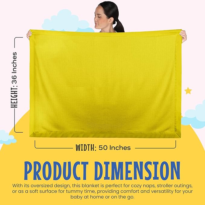 Blankets - Thermal Waffle Warm Baby Blanket for Crib - Soft and Cozy Baby Crib Blanket for Nursery, Stroller, or Naptime Comfort - Ideal Shower Gift - Yellow, Satin Trim (36" x 50")