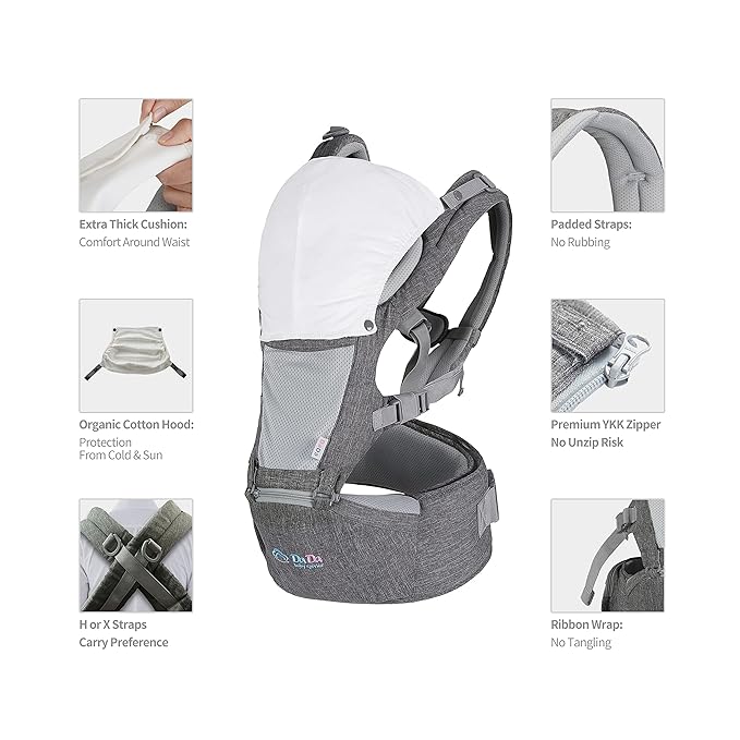Texas Design Safety Certified Ergonomic DADA Hip Seat Baby Carrier Newborn to Toddler, Lumbar Support Waist Stool, Airflow Mesh for Nursing Hiking Travel Indoor