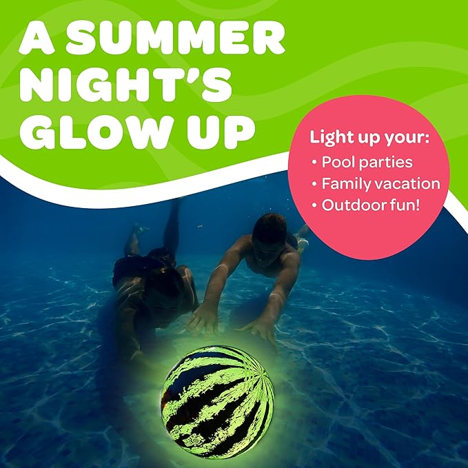 Watermelon Ball Lit - Glow in The Dark Pool Toy for Kids Ages 8-12, Teens, Adults - 9 Inch Swimming Pool Game for Family Fun