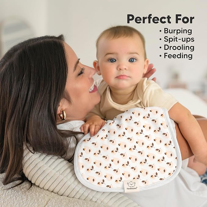Organic Burp Cloths Baby Boy & Girl - 5-Pack Super Absorbent Cotton Burping Cloths for Babies, Soft & Plush Newborn Spit Up Rags, Infant Towels for Milk Spit Up, Unisex, Large 21" x 10" (Fall Spores)