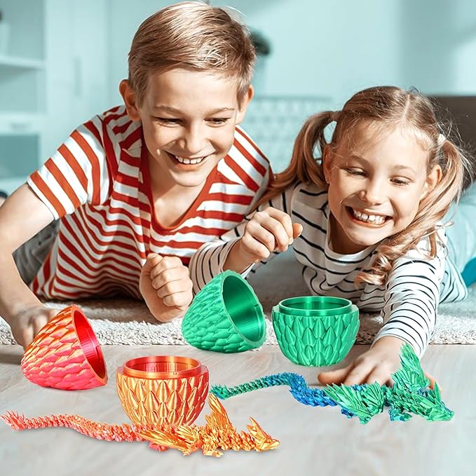 3D Printed Dragon Eggs with Articulated Fly Dragon Inside, Collectible Figurines Fidget Toy for Adults Kids Birthday Easter Christmas White Elephant Gifts for Friends Colleagues(Red Gold, L size)