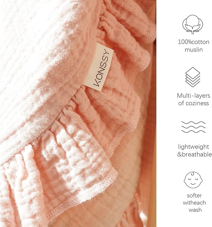 Konssy Flounce Muslin Baby Blankets, Cotton Crib Blanket for Baby Infant Toddler, Super Soft and Lightweight Nursery Blankets 40"x36" (Deer)
