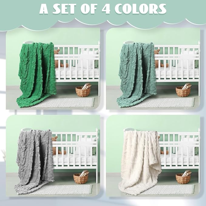 VitalCozy 4 Pcs Fluffy Baby Blanket Fleece 30" x 40" 3D for Boys Nursery Little Girl Infant or Newborn Receiving Swaddling Blankets(Green Set)