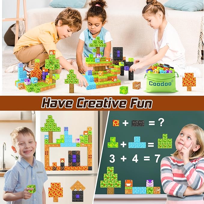 Dinosaur Toys Magnetic Blocks - Build Mine Magnet World Dinosaur Adventure Set, Magnetic Building Blocks Outdoor Toddler Toys for 3+ Year Old Boys & Girls, Creative Jurassic Scenes Kids Toy Games