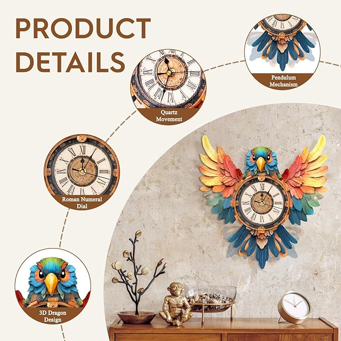 3D Puzzle for Adults Clock - Parrot Wall Clock Design Model Kit-Mechanical DIY Pendulum Clock with Roman Numerals- Desk Home Office Decor Personalized Gift for DIY Lovers