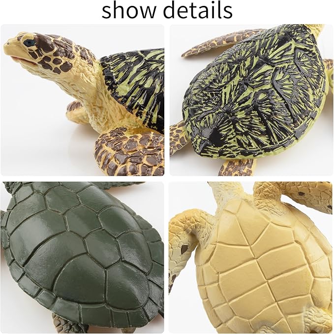 Toymany 6PCS Realistic Sea Turtle Figurines, Plastic Ocean Sea Animals Figures Set Includes of Turtles, Educational Toy Cake Toppers Christmas Birthday Gift for Kids Toddlers