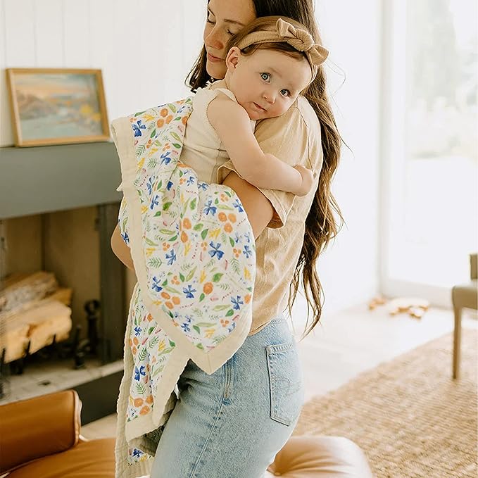 Little Unicorn Newborn Receiving Quilt | Ultra- Soft, Multi-Layered Muslin Fabric | Gift for Newborns & on-The-go (Mountain Bloom)