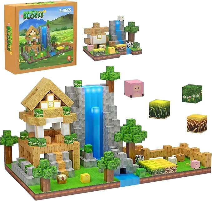 138 Pcs Magnetic Building Blocks, Enhance STEM Learning, Creative Play & Logical Thinking, Durable & Vibrant Color with Light Up Blocks, Ideal for Classroom & Screen-Free Entertainment (Forest Farm)