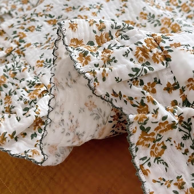 BuLuTu Soft Cotton Muslin Kids Toddler Pillowcases Hibiscus Flowers Pattern, Shabby Chic Floral Nursery Pillow Case 14"x20" for Boys Girls, Durable Pillow Cover Ruffle Edges Travel Pillow Cases